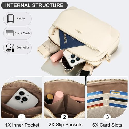 Crossbody Bag for Women Vegan Leather Handbag Purse Anti Theft RFID - color: Off-white