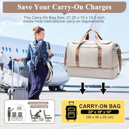 Extra Large Travel Duffel Bag, Carry-On Weekender Bags for Women Travel - color: Beige & Brown, size: Extra Large
