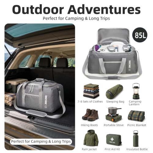 Foldable Travel Bag 85L, Extra Large Duffel for Camping & Trips - color: Dark Gray, size: 85L