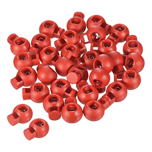 PATIKIL Cord Locks, 30 Pack Ball Spring Toggle Stopper for Drawstring Bag Shoelaces, Red - color: Red