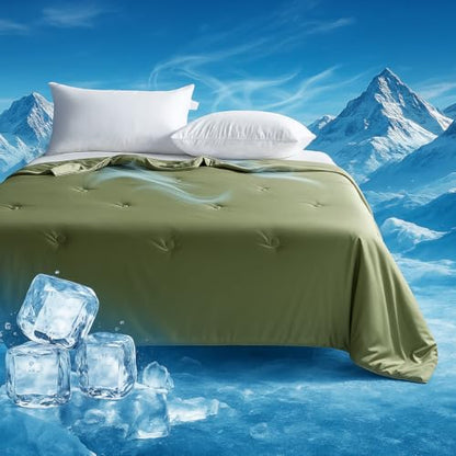 BOV Menopause Cooling Blanket 92"x80" – Double Sided Ice Touch Blanket for Hot Sleepers, Night Sweats & Hot Flashes, Stay Cool Throw Blanket for Bedroom, Camping & Gifts - color: Green