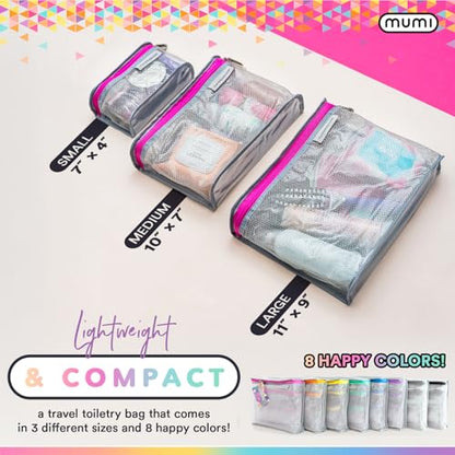 MUMI Travel Toiletry Bag Set of 3 - Clear TSA Approved, Pink - color: Pink