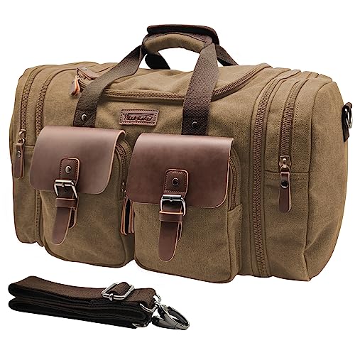 Wildroad Canvas Duffle Bag - 60L Expandable Weekender Overnight Travel Bag - color: Coffee, size: X Large-60L Duffle Bag