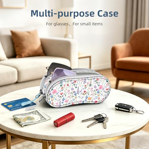 FINTIE Double Sunglasses Case, Soft Portable Eyeglasses Pouch with Clip - color: Flower Fantasy