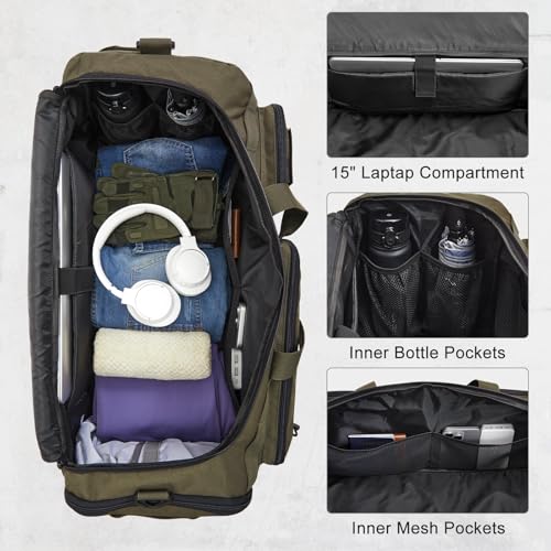 G4Free 3-in-2 Duffle Bag Travel Gym Sports, Large Tactical Duffel Backpack - color: Dark Tan