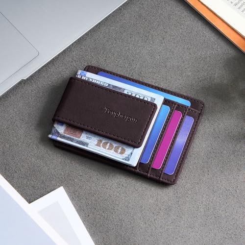 Toughergun Slim Wallet for Men RFID Blocking Money Clip, Minimalist Front Pocket Credit Card Holder, Magnetic Thin Mens Wallets with ID Window - color: Deep Purple