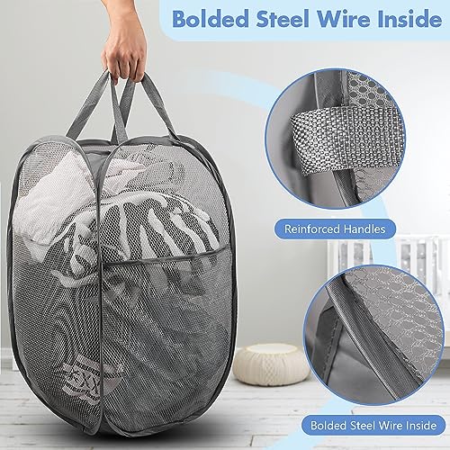 2 Pack Pop Up Laundry Hampers, 70 L Collapsible Foldable Mesh Basket, Gray - color: 2 PCS Gray