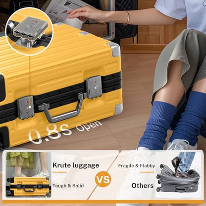 Krute Zipperless Carry On Luggage with Wheels 20 inch Hardshell Suitcase - color: Yellow, size: Carry-on (20 Inch)