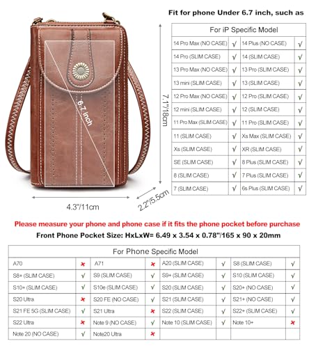 S-ZONE Women RFID Blocking Crossbody Cell Phone Purse PU Leather Wallet - color: Brown
