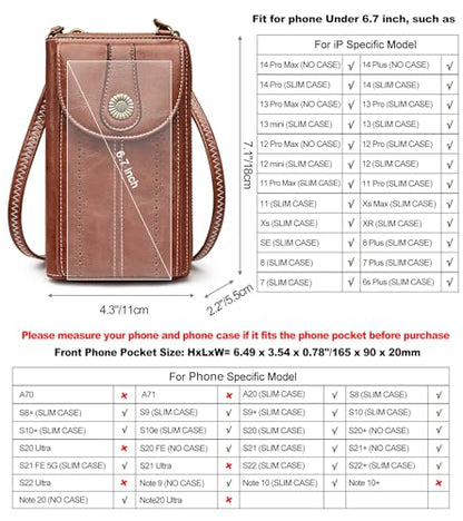 S-ZONE Women RFID Blocking Crossbody Cell Phone Purse PU Leather Wallet - color: Brown