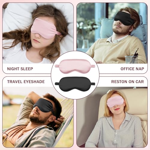Amrules 2 Pack Silk Sleep Mask Set Adjustable, Blush Pink & Black - color: Blush Pink & Black-silk Floss