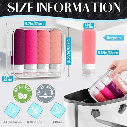 Silevoler Travel Bottles for Toiletries, TSA-Approved Travel Size Container | Woven Pattern BPA Free Silicone Leak Proof Refillable Liqus Shampoo And Conditioner Essentials Toiletry Bottles(Purplish Red) - color: Purplish Red