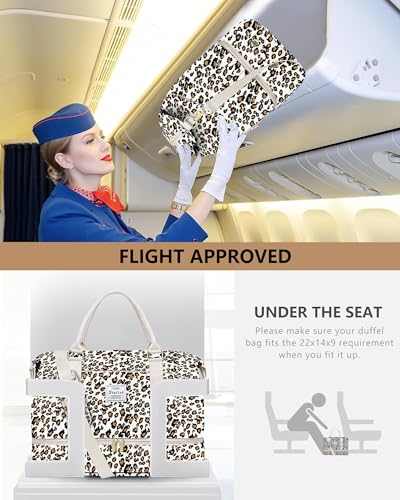 Travel Weekender Duffle Bag for Women: Overnight Bags with Shoe Compartment - color: Leopard Print, size: Large