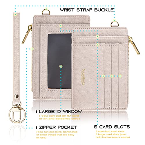 Wikavanli Women Slim Rfid Blocking Credit Card Case Holder Wristlet Zip ID Case Wallet Small Compact Leather Wallet Coin Purse with Keychain(Light Sand) - color: Light Sand
