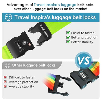 Travel Inspira Heavy Duty Luggage Straps with TSA Lock - color: Fluorescent Green