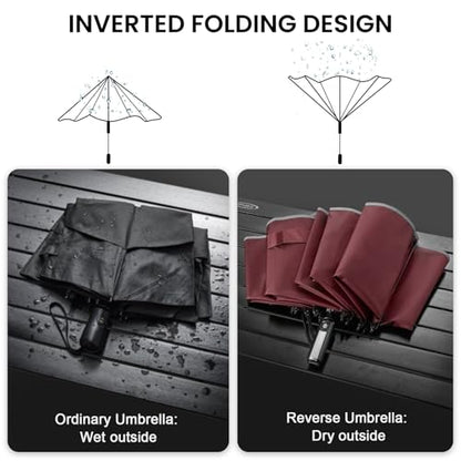 G4Free 54/62 Inch Large Inverted Golf Umbrella Windproof Reflective Stripe - color: Burgundy, size: 54 inch