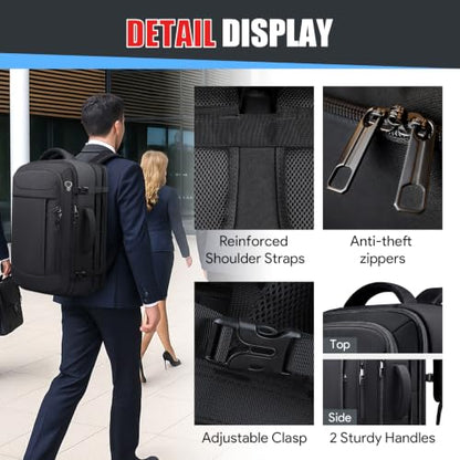 55L Travel Backpack, Carry On Backpack Fits 18.4-19" Laptop, Black - color: Black, size: 18.4 inch (22"x14"x10")