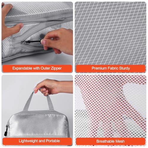 MADIKA 6 Pcs Compression Packing Cubes for Travel, Mesh Window, Gray - color: Gray
