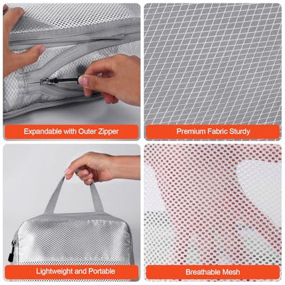 MADIKA 6 Pcs Compression Packing Cubes for Travel, Mesh Window, Gray - color: Gray