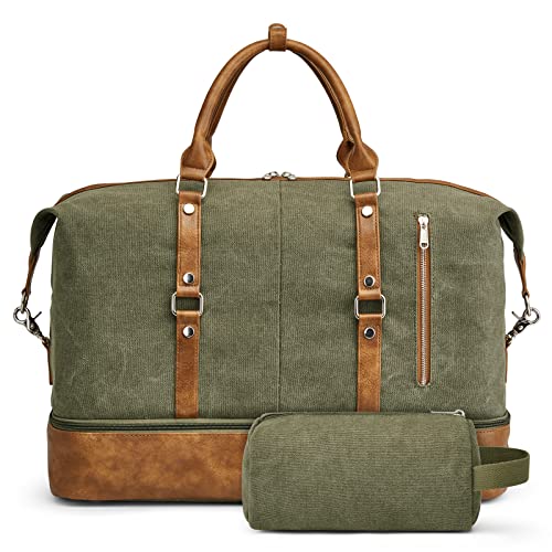 S-ZONE Weekender Bag for Men Canvas Duffle Overnight Travel Bag Army Green - color: B-Army Green