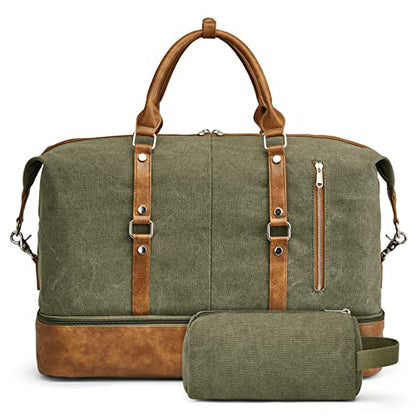 S-ZONE Weekender Bag for Men Canvas Duffle Overnight Travel Bag Army Green - color: B-Army Green