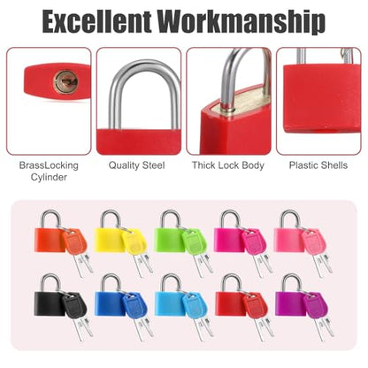 30PCS Luggage Locks with Keys Locker Lock Small Suitcase Lock Metal Padlock for Travel Backpack Box Gym Locker (10 Colors)