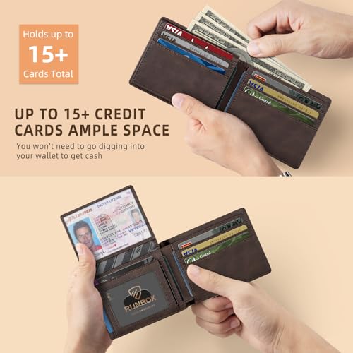 RUNBOX Wallet for Men -Slim Rfid Leather Mens Bifold Novelty Wallets 2 ID Window With Gift Box Men's Accessories - color: CH DARK BROWN
