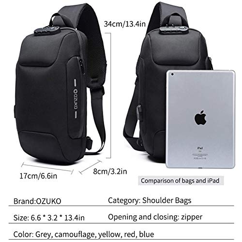 OZUKO Sling Backpack for Men - Anti-Theft Crossbody Bag, Waterproof with USB Charging Port - color: Army Green