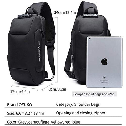 OZUKO Sling Backpack for Men - Anti-Theft Crossbody Bag, Waterproof with USB Charging Port - color: Army Green