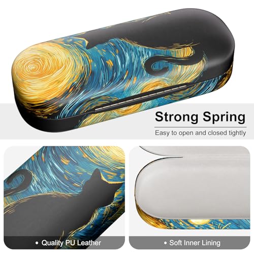 Hard Shell Leather Sunglasses Case,Classic Fashionable Cute Large Glasses Case for Women Men,Sunglass Eyeglasses - color: Van Gogh Cat