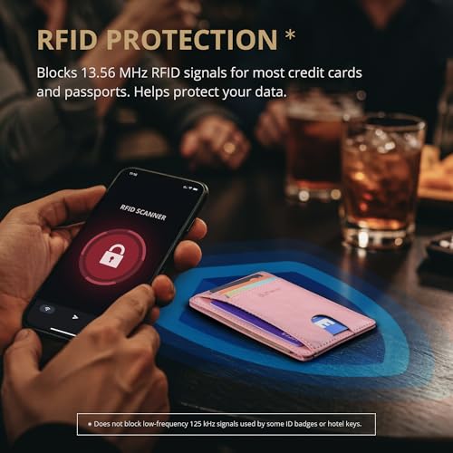 Buffway Slim Minimalist Front Pocket RFID Blocking Leather Wallets for Men and Women - Alaska Pink - color: Alaska Pink
