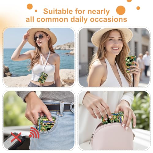 SEAVILIA Small Credit Card Holder for Women, Slim RFID Blocking Wallet - color: Black Cat Floral