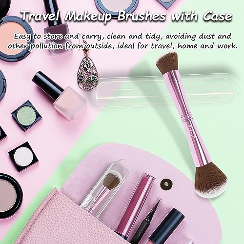 4 in 1 Makeup Brush Set, Travel Makeup Brushes with Case, Foundation Brush/Blush Brush, Eyeshadow Powder Brush,Concealer Brush (pink-plastic case) - style: pink-plastic case