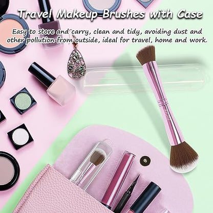 4 in 1 Makeup Brush Set, Travel Makeup Brushes with Case, Foundation Brush/Blush Brush, Eyeshadow Powder Brush,Concealer Brush (pink-plastic case) - style: pink-plastic case