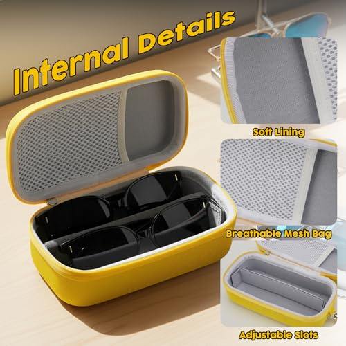 Double Eyeglasses Case, Hard Shell Glasses Case for Men Women - color: Yellow