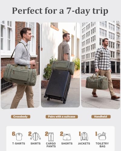 Gonex Canvas Duffle Bag, Expandable 60L Travel Overnight Weekender Bag - color: Army Green, size: X-Large-60L (With Toiletry Bag)