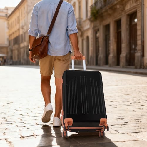 Karl home 28in Checked Luggage, Large Suitcase with Wheels, Black & Brown - color: Black & Brown, size: 28 Inch