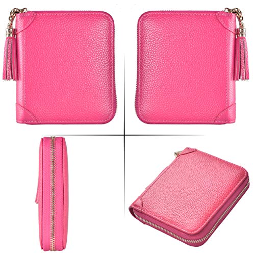 Easyoulife Womens Credit Card Holder Wallet Zip Leather Card Case RFID Blocking (Rose) - color: Rose