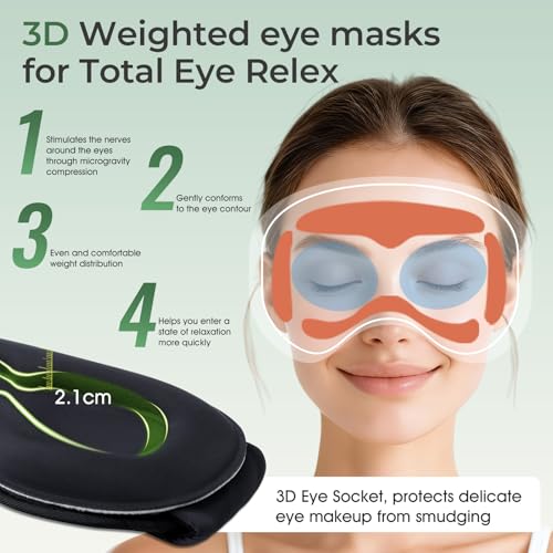 Weighted Bluetooth Sleep Mask with Removable Hot & Cold Gel Insert, 3D Blackout Eye Mask, Adjustable Speaker Placement, Passive Sound Masking, 15H Playback for Sleep, Travel & Relaxation - color: Black