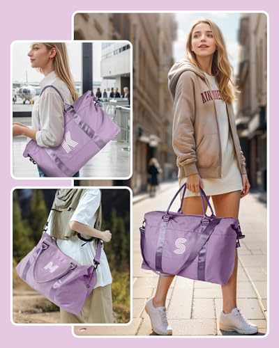 Initial Travel Duffel Bag, Sports Bag, Personalized Weekender Bags - color: Purple, style: L*