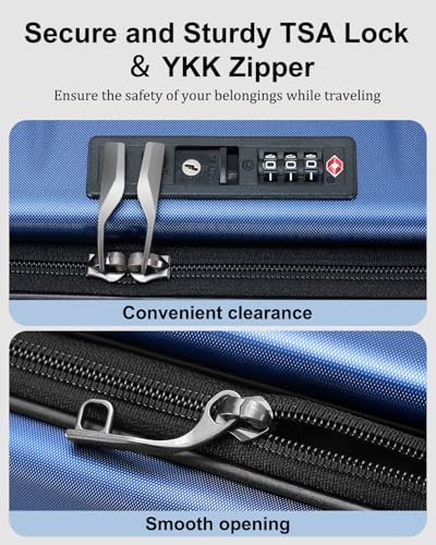CENSIEN Expandable Checked Luggage, 28 Inch Top Opening Trunk Suitcases - color: Navy Blue, size: 28 Inch EXT