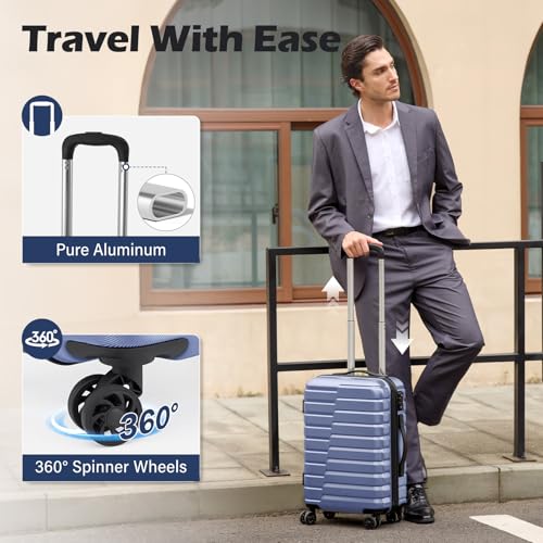 Coolife Lightweight Luggage with TSA Lock,Carry On Blue - color: Blue, size: Small(20in)