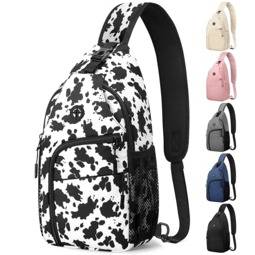 Pritent Crossbody Bags for Women Men Sling Bag Backpack Shoulder Bag - color: Cow Print, size: Medium