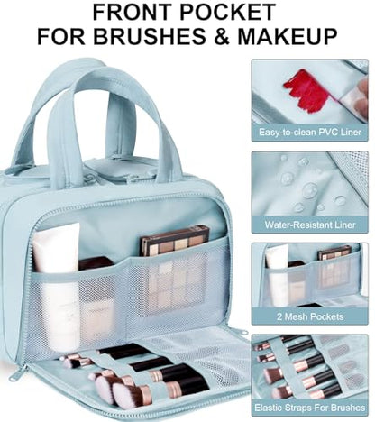 Travel Toiletry Bag, Large Wide-open Puffy Makeup Bag for Women Light Blue - color: Light Blue