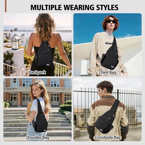 Geestock Convertible Sling Bag Crossbody Backpack for Women Men, Black - color: Black, size: Large