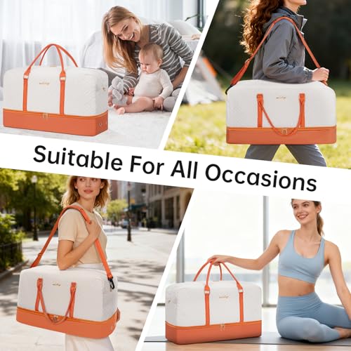 21" Weekender Bag Overnight Bag Travel Duffel Bag for Women - color: Beige & Brown, size: Large