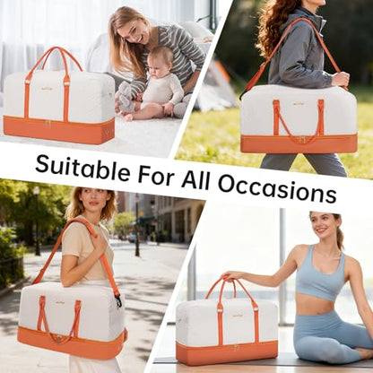 21" Weekender Bag Overnight Bag Travel Duffel Bag for Women - color: Beige & Brown, size: Large