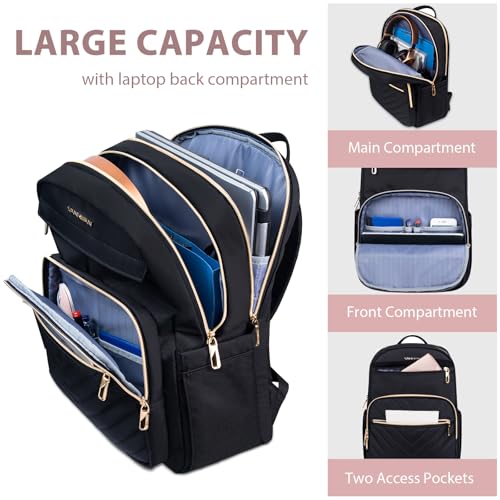 VANKEAN 17.3 Inch Laptop Backpack for Women Large Capacity - color: Quilted Black, size: 17.3 Inch