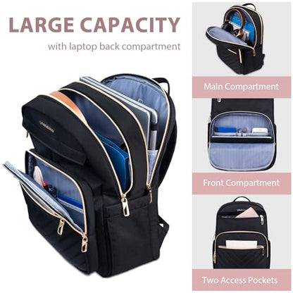 VANKEAN 17.3 Inch Laptop Backpack for Women Large Capacity - color: Quilted Black, size: 17.3 Inch