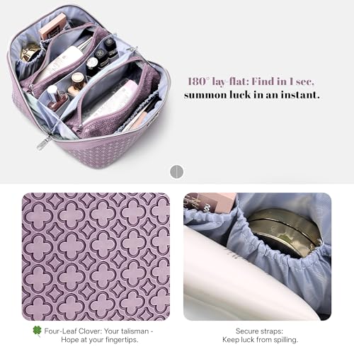 BOYATU Travel Makeup Bag for Women: Four Leaf Clover 3 Pcs Set Cosmetic Bag - color: M-02Purple